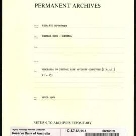 Research Department - Central Bank - General - Memoranda to Central Banking Advisory Committee (CBAC) - File 1 - Nos. 1-15 - April 1961
