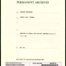 Research Department - Central Bank - General - Memoranda to Central Banking Advisory Committee (CBAC) - File 4 - Nos. 18-33 - May 1961