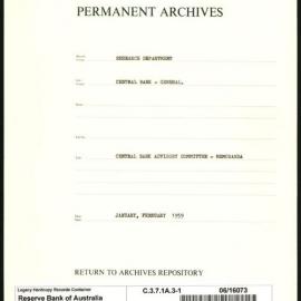 Research Department - Central Bank - General - Memoranda to Central Banking Advisory Committee (CBAC) - File 1 - January - February 1959