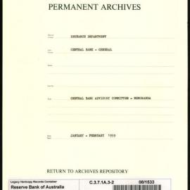 Research Department - Central Bank - General - Memoranda to Central Banking Advisory Committee (CBAC) - File 2 - January - February 1959