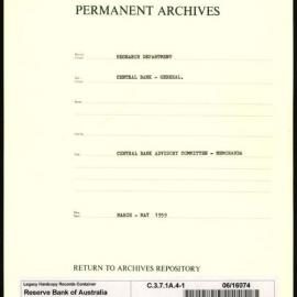 Research Department - Central Bank - General - Memoranda to Central Banking Advisory Committee (CBAC) - File 1 - March - May 1959
