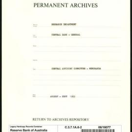 Research Department - Central Bank - General - Memoranda to Central Banking Advisory Committee (CBAC) - File 2 - August - September 1959