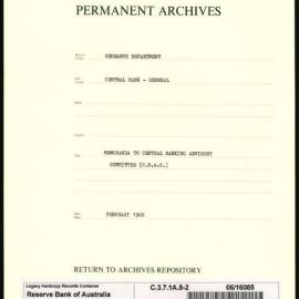 Research Department - Central Bank - General - Memoranda to Central Banking Advisory Committee (CBAC) - File 2 - February 1960