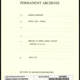 Research Department - Central Bank - General - Memoranda to Central Banking Advisory Committee (CBAC) - File 3 - Nos. 1-20 - March 1960
