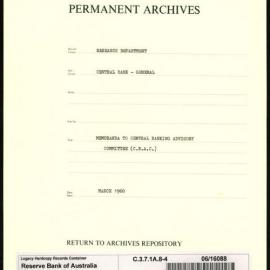 Research Department - Central Bank - General - Memoranda to Central Banking Advisory Committee (CBAC) - File 4 - Nos. 21-45 - March 1960
