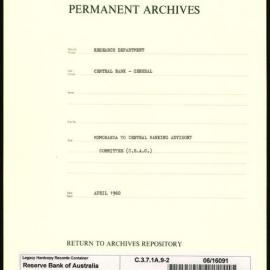 Research Department - Central Bank - General - Memoranda to Central Banking Advisory Committee (CBAC) - File 2 - Nos. 20-35 - April 1960