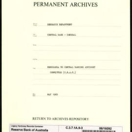 Research Department - Central Bank - General - Memoranda to Central Banking Advisory Committee (CBAC) - File 3 - May 1960