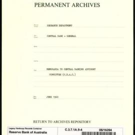 Research Department - Central Bank - General - Memoranda to Central Banking Advisory Committee (CBAC) - File 4 - June 1960