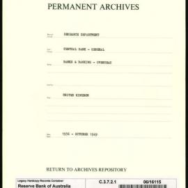 Research Department - Central Bank - General - Banks and Banking - Overseas - United Kingdom - 1936 - Oct 1949