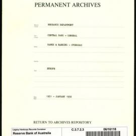 Research Department - Central Bank - General - Banks and Banking - Overseas - Europe - 1931 - Jan 1950