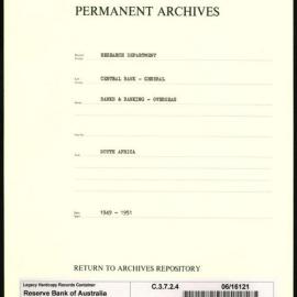 Research Department - Central Bank - General - Banks and Banking - Overseas - South Africa - 1949 - 1951