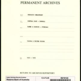 Research Department - Central Bank - General - Banks and Banking - Overseas - Canada and United States - 1933 - 1950