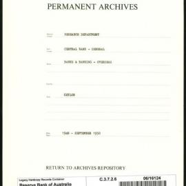 Research Department - Central Bank - General - Banks and Banking - Overseas - Ceylon - 1948 - Sept 1950