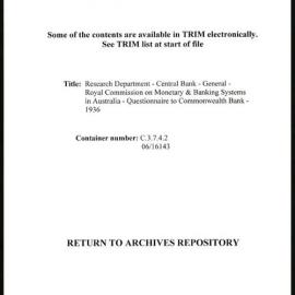 Research Department - Central Bank - General - Royal Commission on Monetary & Banking Systems in Australia - Questionnaire to Commonwealth Bank - 1936