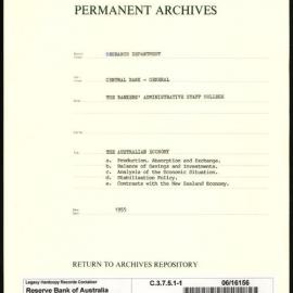 Research Department - Central Bank - General - Bankers' Administrative Staff College - File 1 - The Australian Economy - 1955