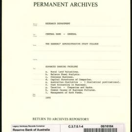 Research Department - Central Bank - General - Bankers' Administrative Staff College - File 4 - Advanced Banking Problems - 1955