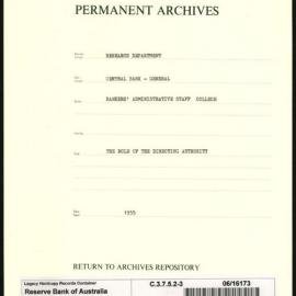 Research Department - Central Bank - General - Bankers' Administrative Staff College - File 3 - The Role of the Directing Authority - 1955