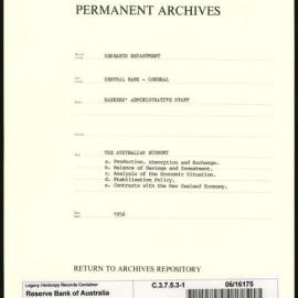Research Department - Central Bank - General - Bankers' Administrative Staff College - File 1 - The Australian Economy - 1956