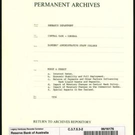 Research Department - Central Bank - General - Bankers' Administrative Staff College - File 2 - Money and Credit - 1956