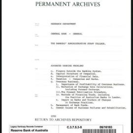 Research Department - Central Bank - General - Bankers' Administrative Staff College - File 5 - Advanced Banking Problems - 1956