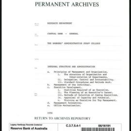 Research Department - Central Bank - General - Bankers' Administrative Staff College - File 1 - Internal Structure and Administration - 1956