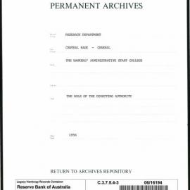 Research Department - Central Bank - General - Bankers' Administrative Staff College - File 3 - The Role of the Directing Authority - 1956
