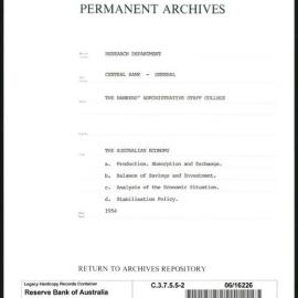 Research Department - Central Bank - General - Bankers' Administrative Staff College - File 2 - The Australian Economy - 1954