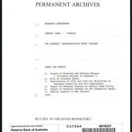 Research Department - Central Bank - General - Bankers' Administrative Staff College - File 4 - Money and Credit - 1954