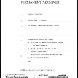 Research Department - Central Bank - General - Bankers' Administrative Staff College - File 5 - International Banking and Finance - 1954
