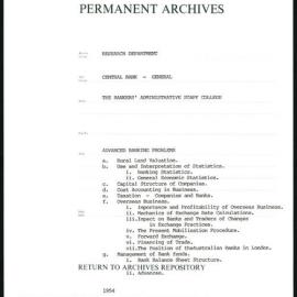 Research Department - Central Bank - General - Bankers' Administrative Staff College - File 6 - Advanced Banking Problems - 1954