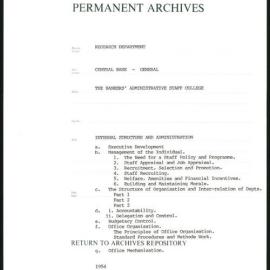 Research Department - Central Bank - General - Bankers' Administrative Staff College - File 1 - Internal Structure and Administration - 1954