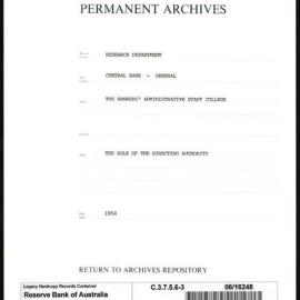 Research Department - Central Bank - General - Bankers' Administrative Staff College - File 3 - The Role of the Directing Authority - 1954