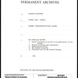 Research Department - Central Bank - General - Bankers' Administrative Staff College - File 1 - The Australian Economy - 1958