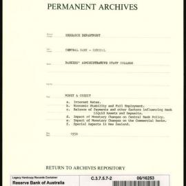 Research Department - Central Bank - General - Bankers' Administrative Staff College - File 2 - Money and Credit - 1958