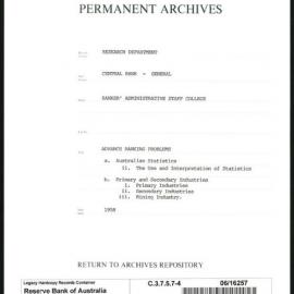 Research Department - Central Bank - General - Bankers' Administrative Staff College - File 4 - Advanced Banking Problems - 1958