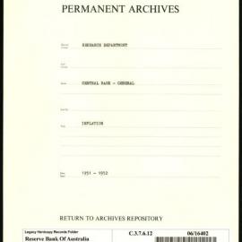 Research Department - Central Bank - General - Inflation - 1951 - 1952