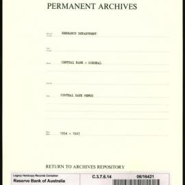 Research Department - Central Bank - General - Central Banking Memos - 1934 - 1947