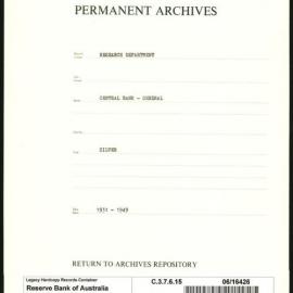 Research Department - Central Bank - General - Silver - 1931 - 1949