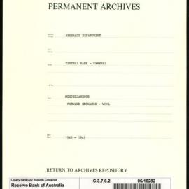Research Department - Central Bank - General - Miscellaneous - Forward Exchange - Wool - 1948 - 1949
