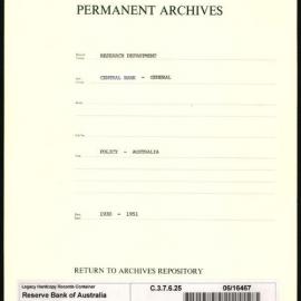 Research Department - Central Bank - General - Central Bank Policy (Australia) - 1930 - 1951