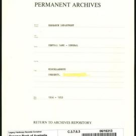 Research Department - Central Bank - General - Miscellaneous Correspondence - Currency - 1924 - 1953