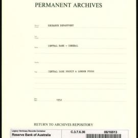 Research Department - Central Bank - General - Central Bank Profits & London Funds - 1952