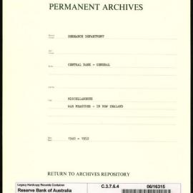 Research Department - Central Bank - General - Miscellaneous - War Measures - In New Zealand - Loan Raising, Price Stabilization etc - 1940 - 1951