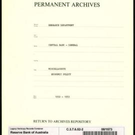Research Department - Central Bank - General - Miscellaneous - Economic Policy - 1950 - 1953