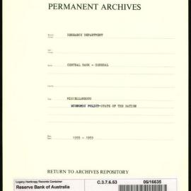 Research Department - Central Bank - General - Miscellaneous - Economic policy - State of the Nation - 1955 - 1959