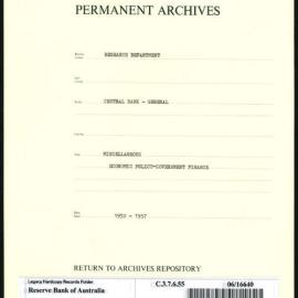 Research Department - Central Bank - General - Miscellaneous - Economic policy - Government Finance - 1952 - 1957