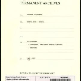 Research Department - Central Bank - General - Miscellaneous - Investment & Employment Working Committee - Memos - 1950 - 1951