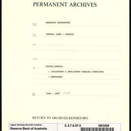 Research Department - Central Bank - General - Miscellaneous - Investment & Employment Working Committee - Memos - 1949 - 1950