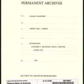 Research Department - Central Bank - General - Miscellaneous - Investment & Employment Working Committee - Minutes etc. -  1949