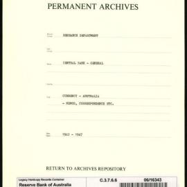 Research Department - Central Bank - General - Currency - Australia - 1942 - 1947